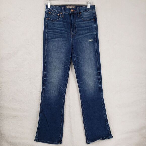 J Crew Point Sur Jeans Womens 27T Blue High Rise Flare Leg Distressed Denim - Picture 1 of 15